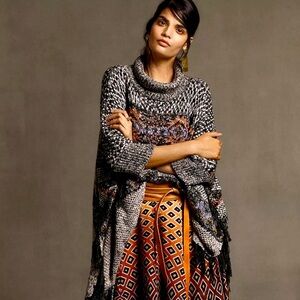 Anthropologie Pilcro Magda Knit Poncho boho heavy knit sweater M/L